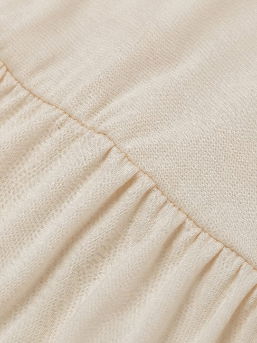 Beige Puff Sleeve Tiered A-line Shift Dress with Embellishments