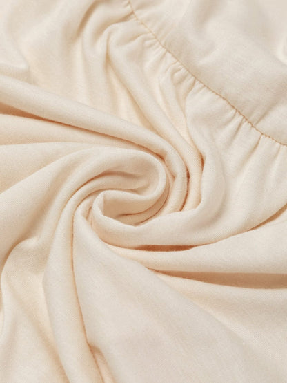 Beige Puff Sleeve Tiered A-line Shift Dress with Embellishments