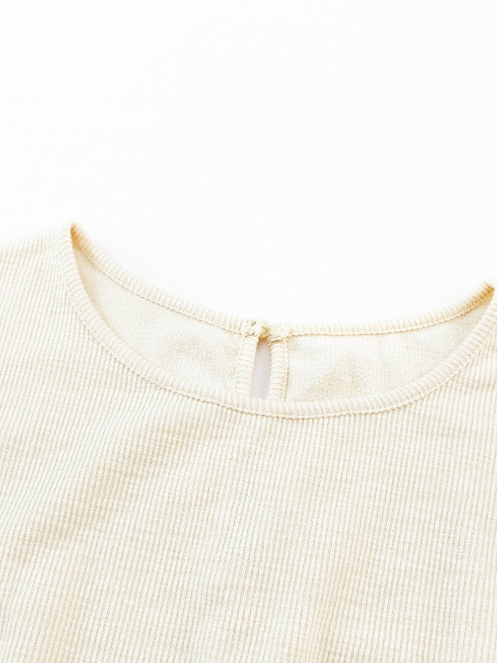 Beige Ribbed Drawstring Romper with Pockets