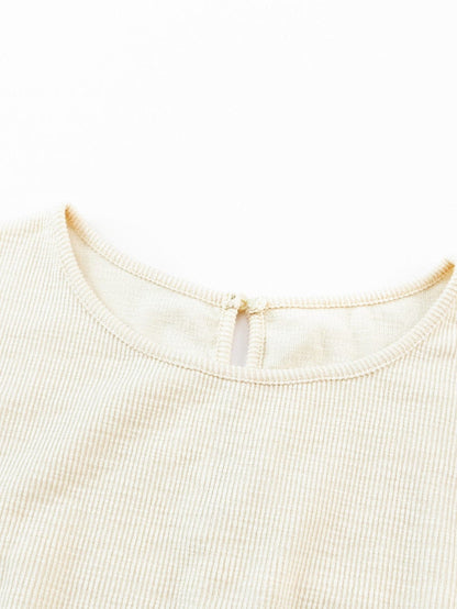 Beige Ribbed Drawstring Romper with Pockets