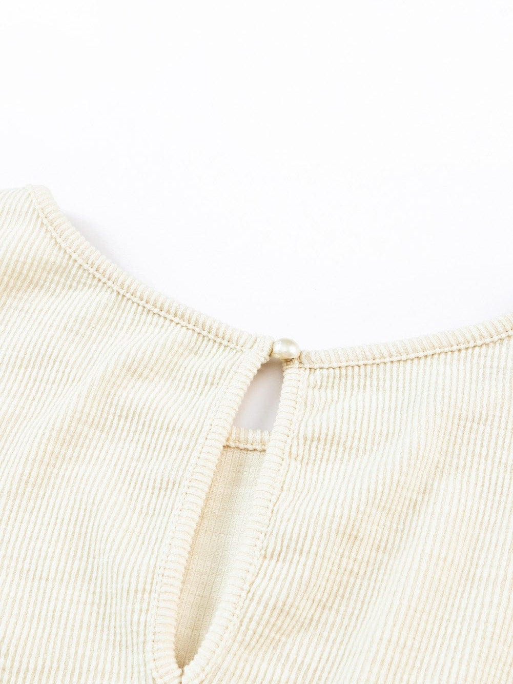 Beige Ribbed Elastic Waist Romper