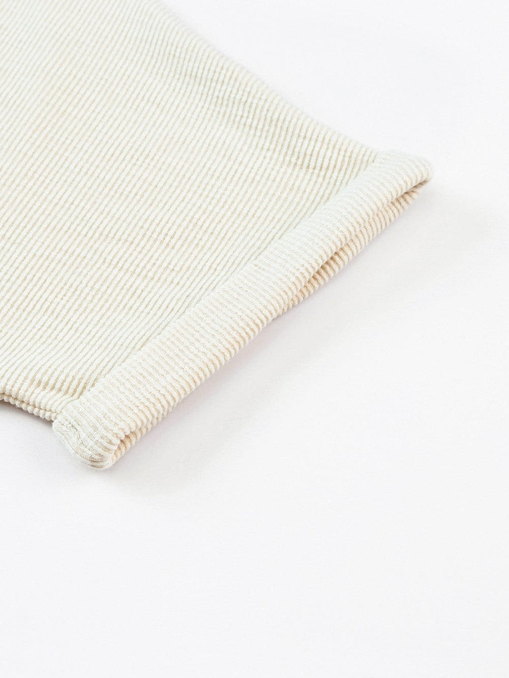 Beige Ribbed Elastic Waist Romper