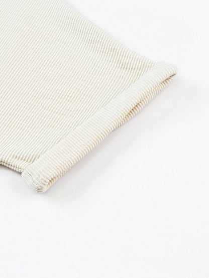 Beige Ribbed Elastic Waist Romper