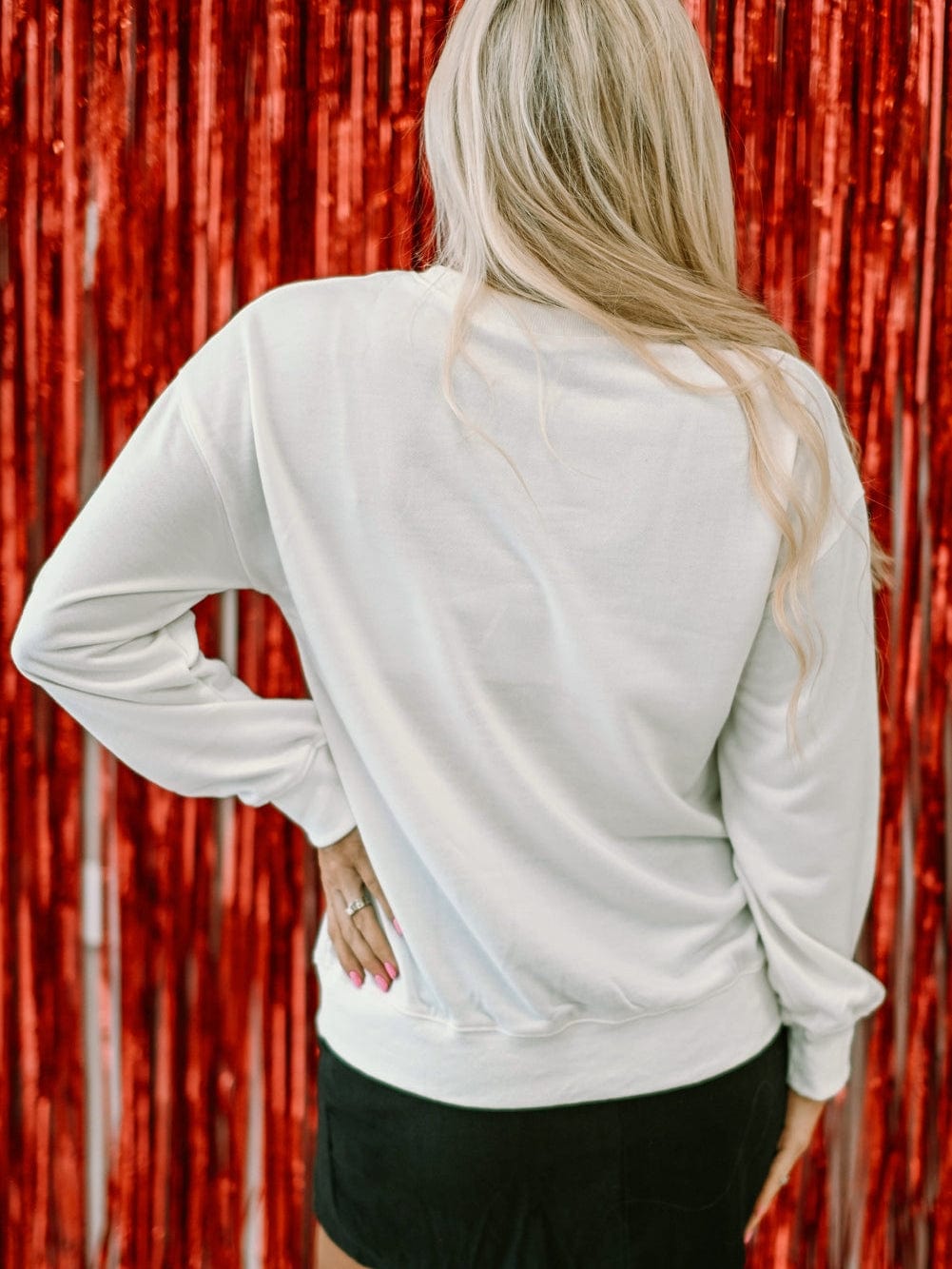 Beige Sequin Cheers Wineglass Christmas Graphic Sweatshirt