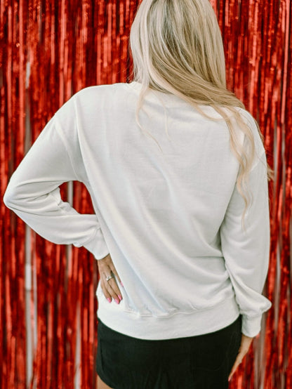 Beige Sequin Cheers Wineglass Christmas Graphic Sweatshirt