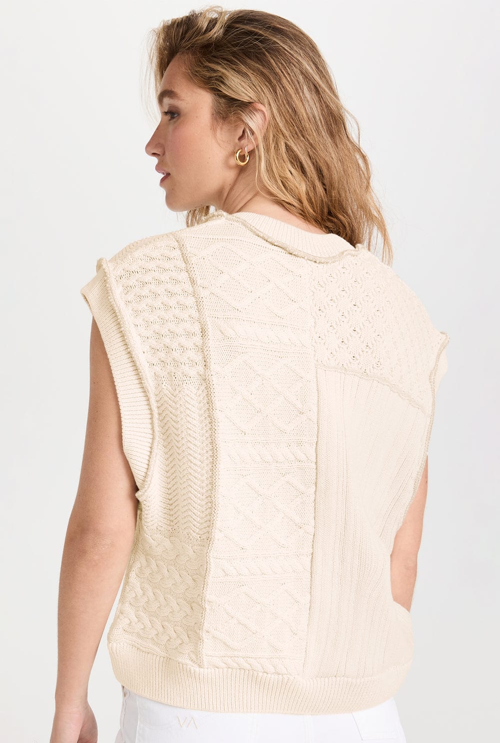 Beige Slouchy Cable Knit Dolman Sleeveless Sweater Vest