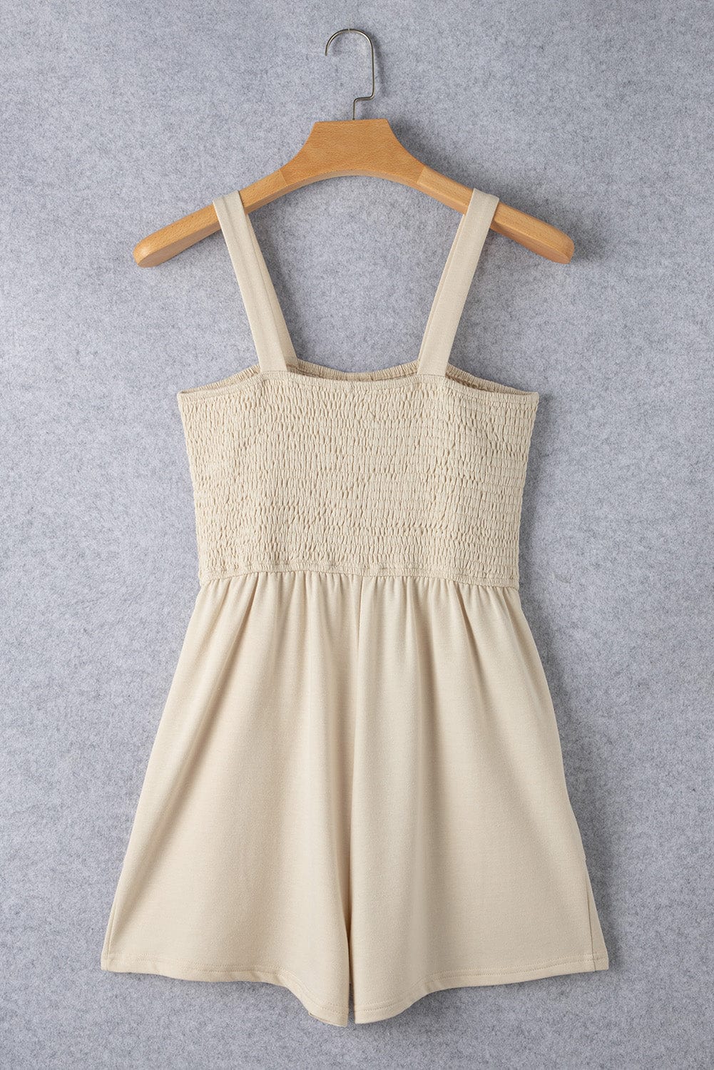 Beige Smocked Button Detail Sleeveless Romper