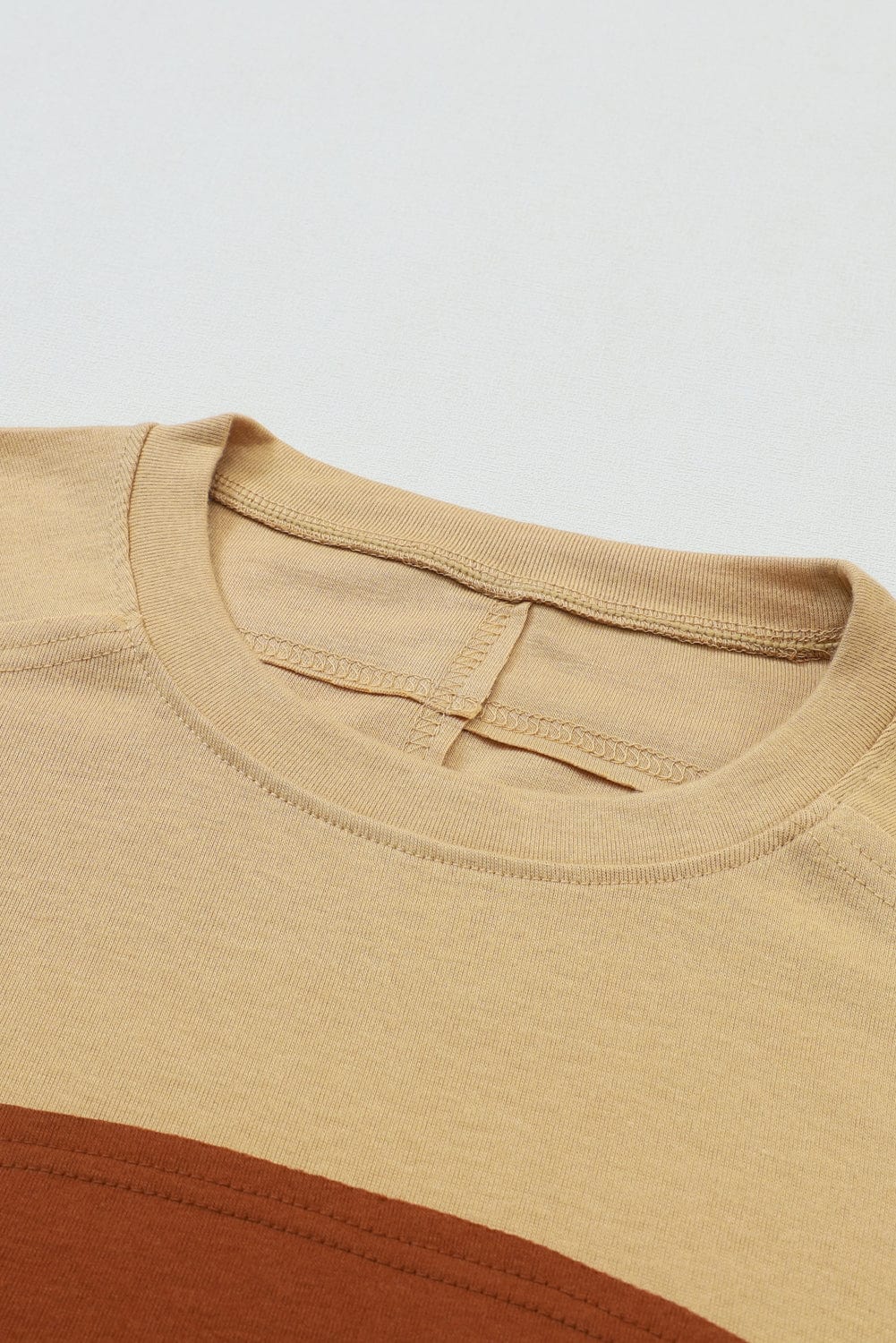 Beige Striped Bishop Sleeve Top with Colorblock Detail