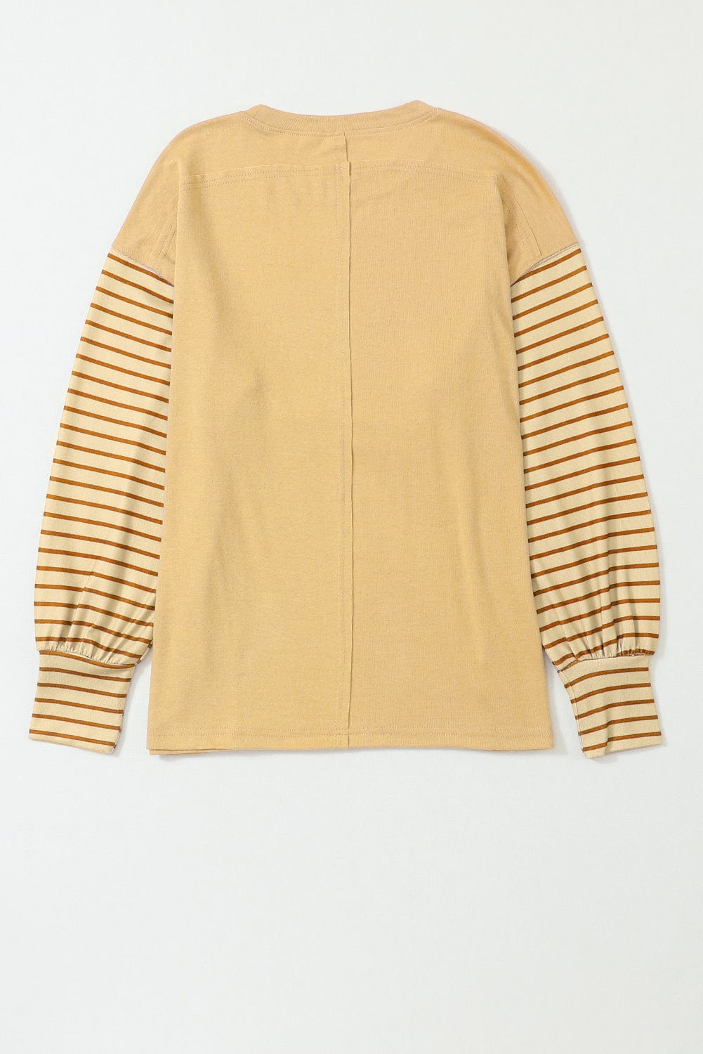 Beige Striped Bishop Sleeve Top with Colorblock Detail