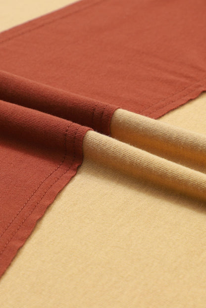 Beige Striped Bishop Sleeve Top with Colorblock Detail