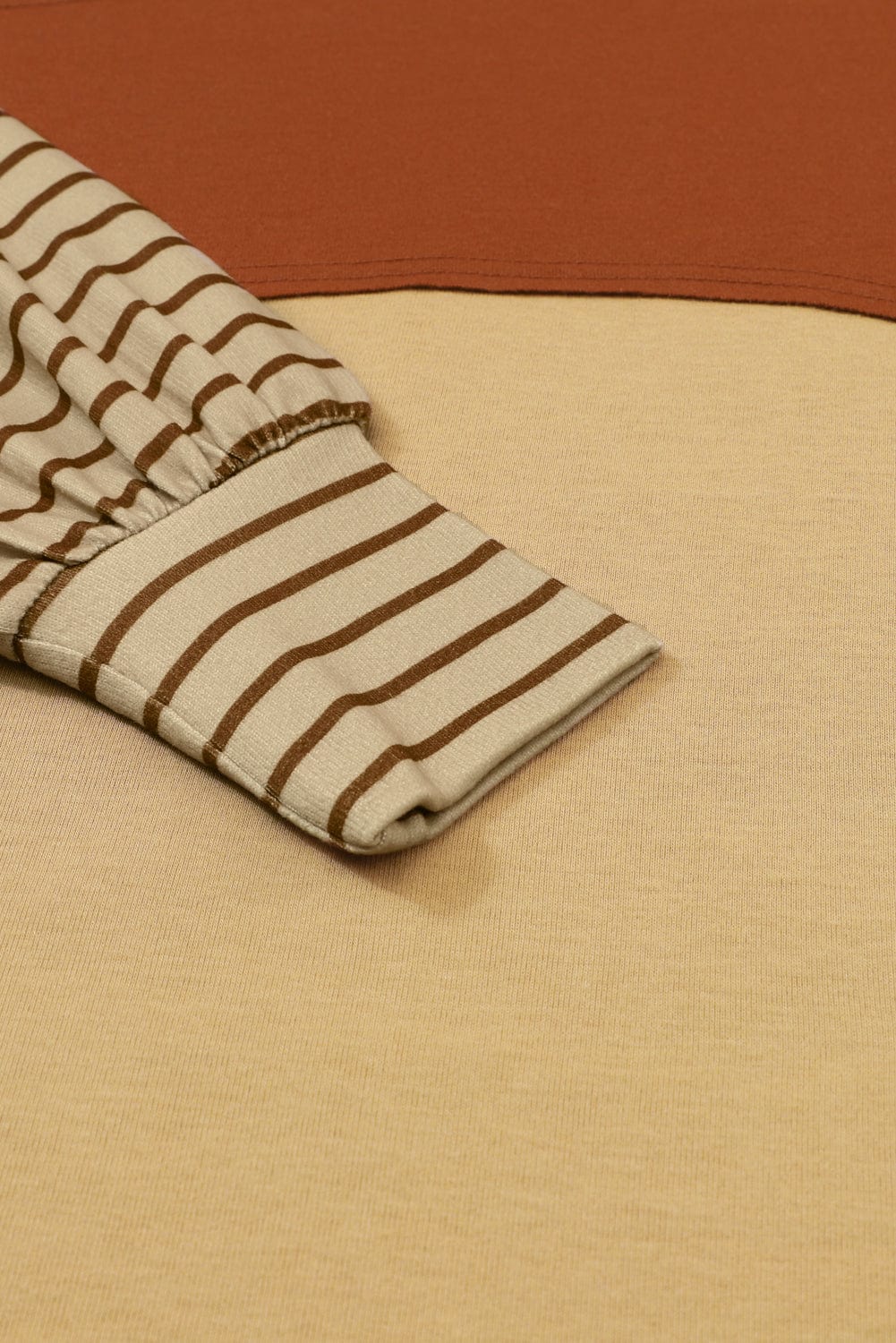 Beige Striped Bishop Sleeve Top with Colorblock Detail