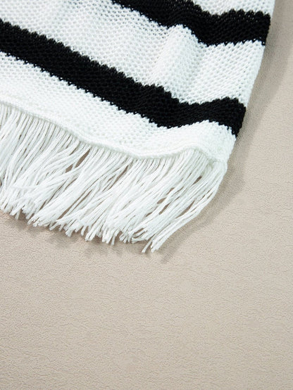 Beige Striped Fringe Detail Tank Top