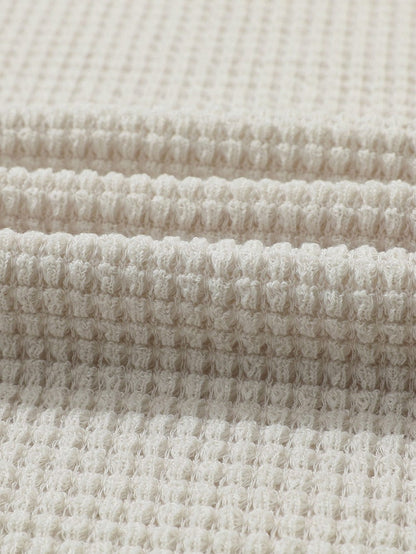 Beige Sunflower Mesh Bubble Sleeve Lace Detail Waffle Knit Top