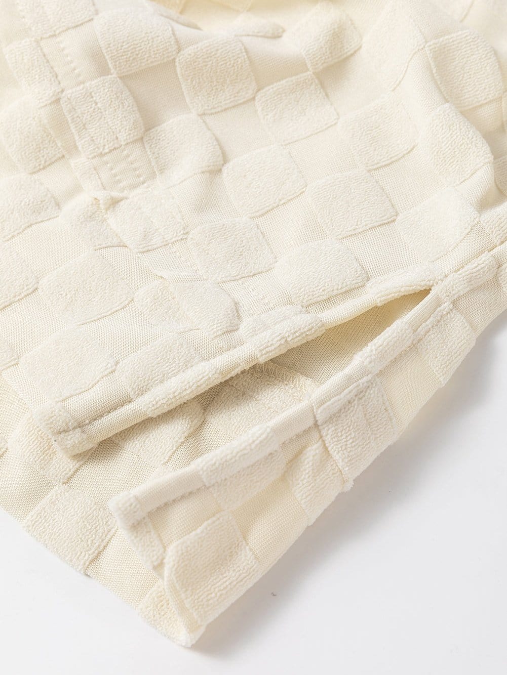 Beige Textured Crew Neck Top with Thumbhole Sleeves