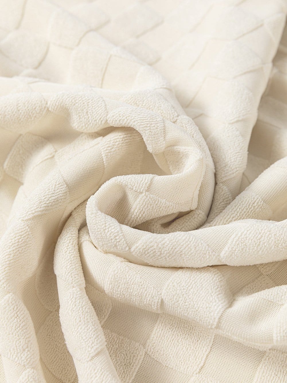 Beige Textured Crew Neck Top with Thumbhole Sleeves