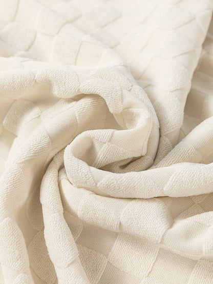 Beige Textured Crew Neck Top with Thumbhole Sleeves