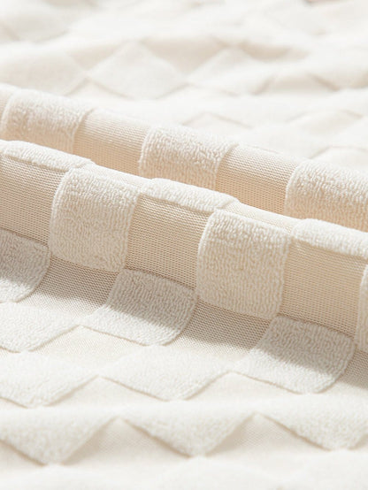 Beige Textured Crew Neck Top with Thumbhole Sleeves