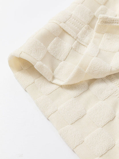 Beige Textured Crew Neck Top with Thumbhole Sleeves