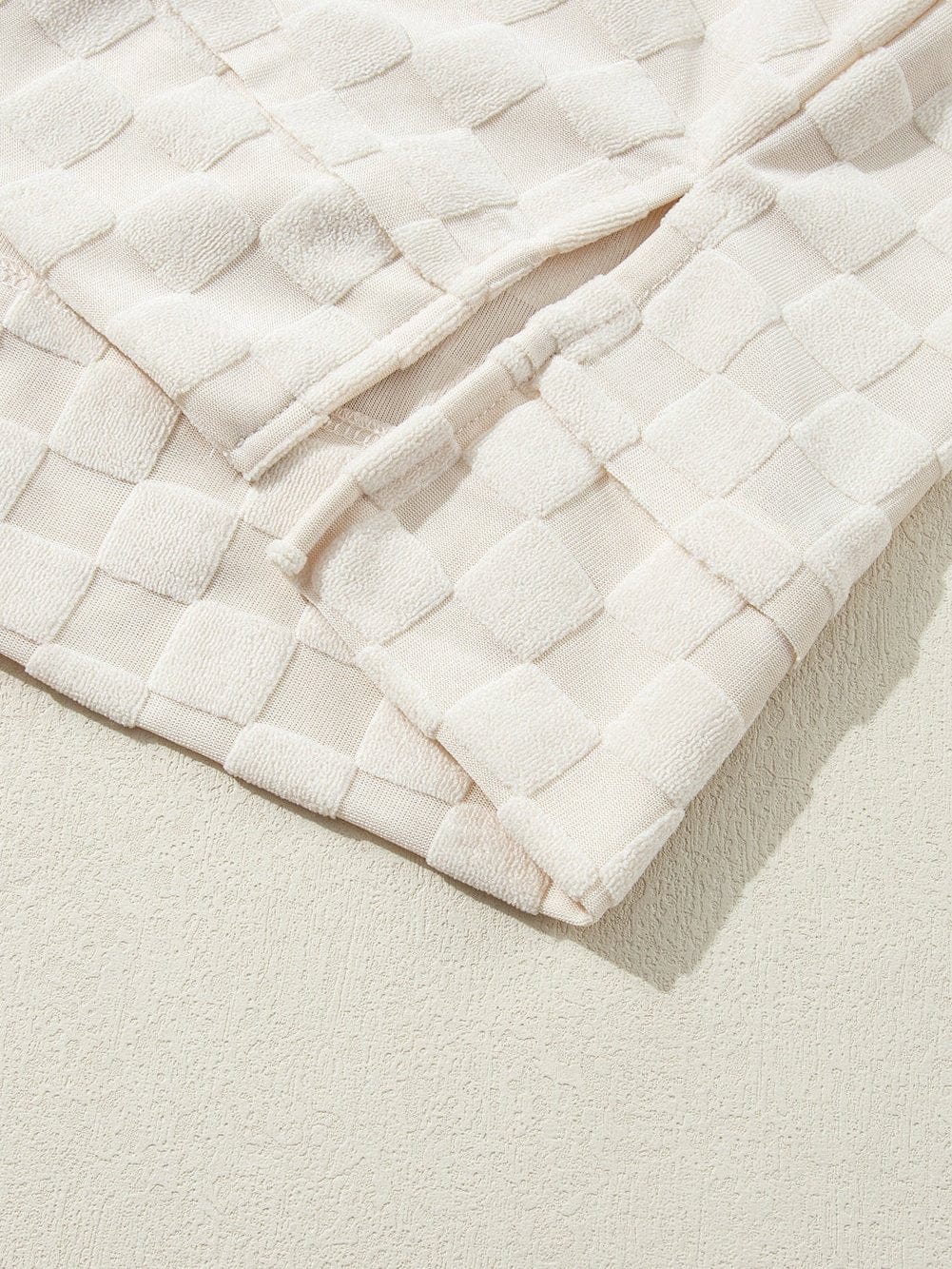 Beige Textured Crew Neck Top with Thumbhole Sleeves