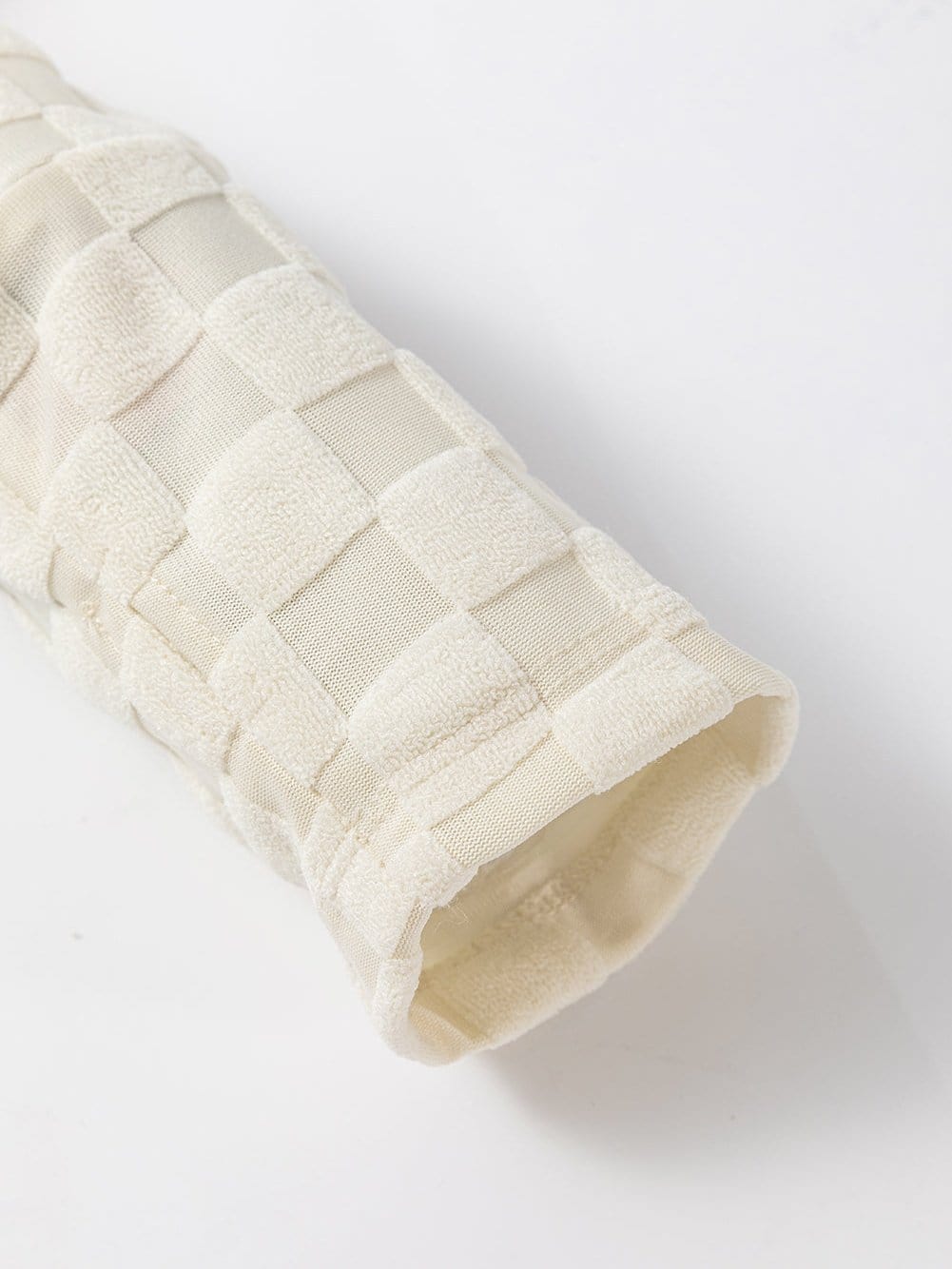 Beige Textured Crew Neck Top with Thumbhole Sleeves