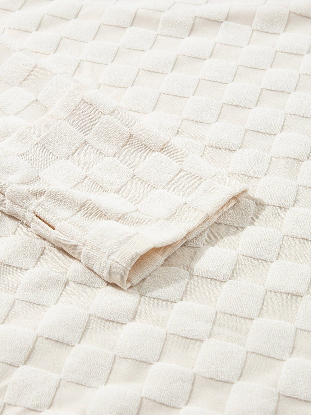 Beige Textured Crew Neck Top with Thumbhole Sleeves