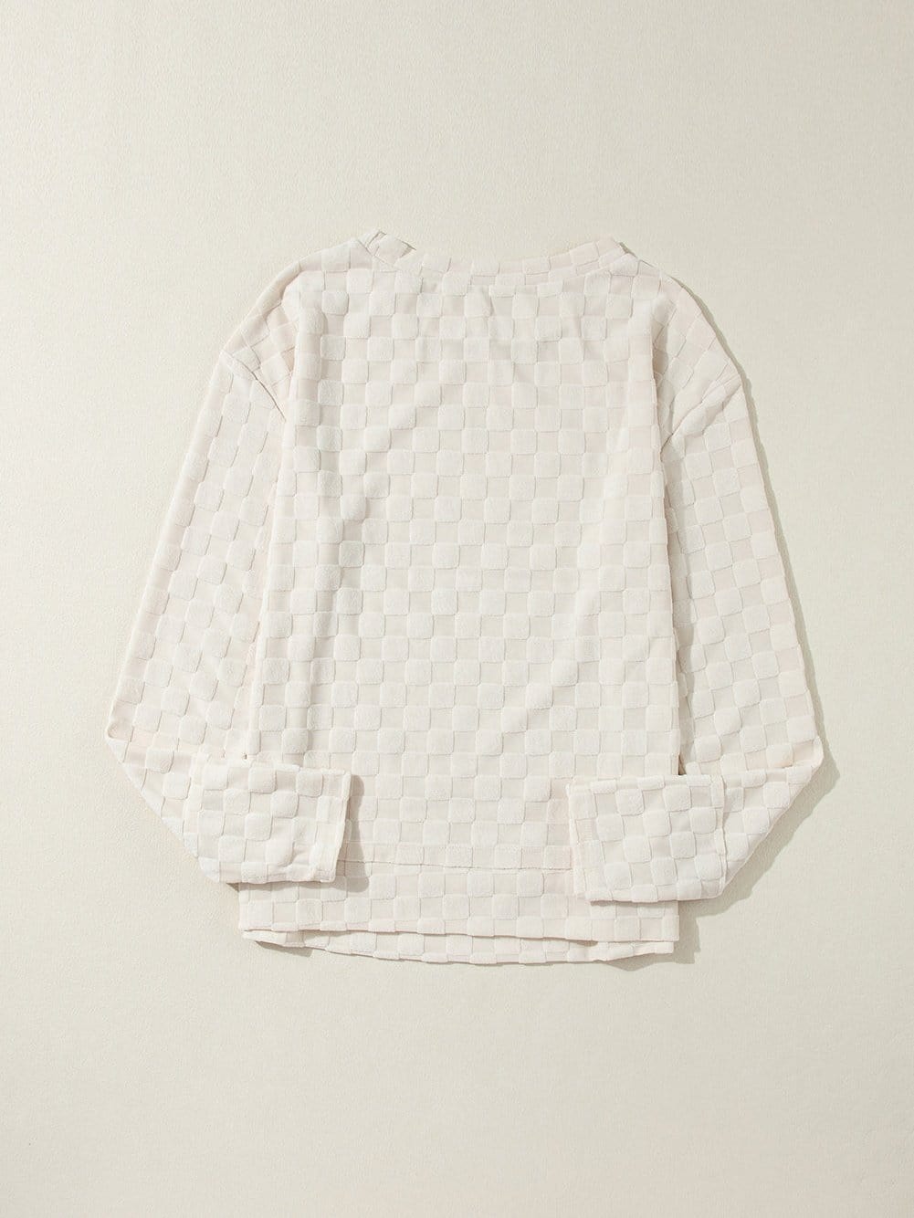 Beige Textured Crew Neck Top with Thumbhole Sleeves