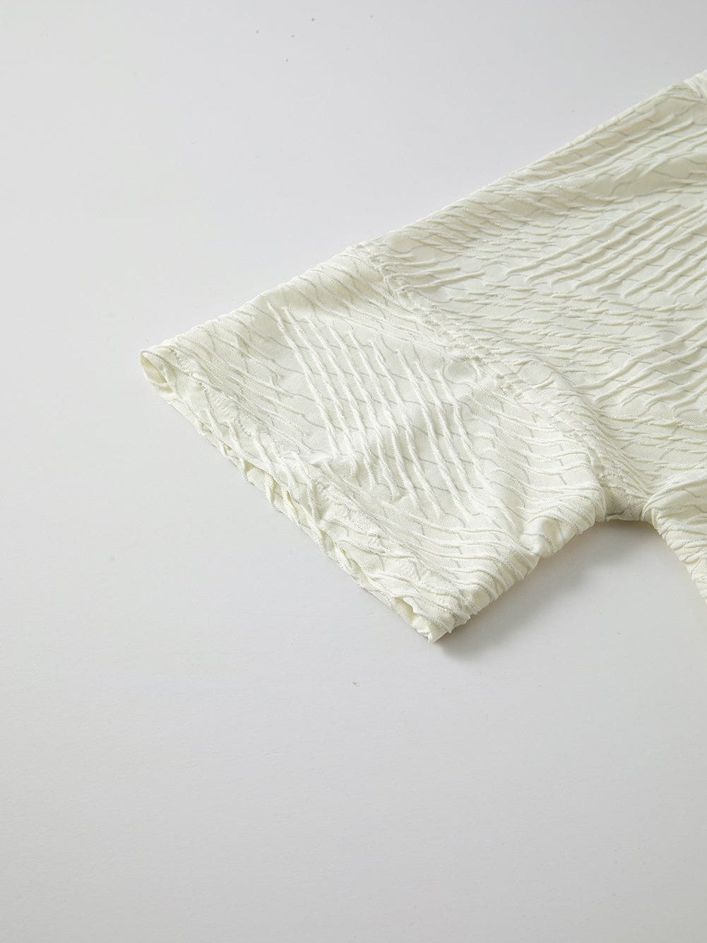 Beige Textured V Neck Split Hem Oversized Top