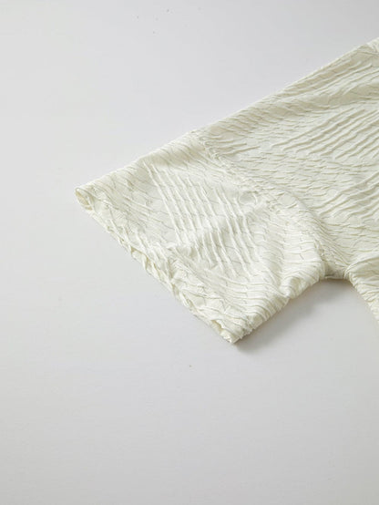 Beige Textured V Neck Split Hem Oversized Top