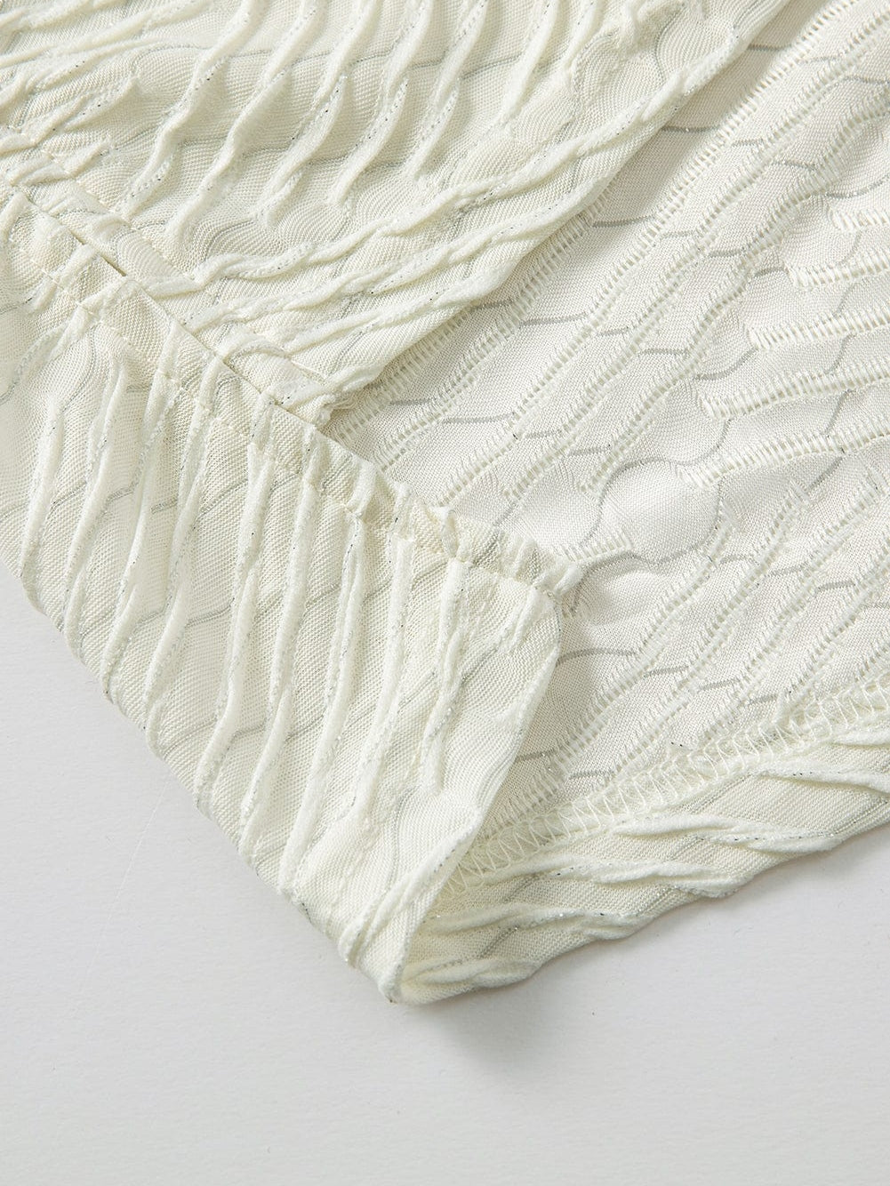 Beige Textured V Neck Split Hem Oversized Top