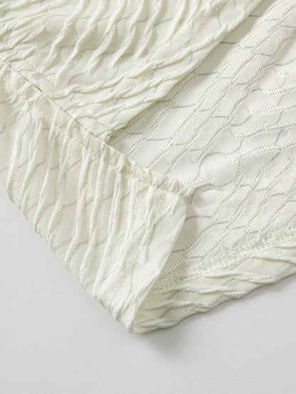 Beige Textured V Neck Split Hem Oversized Top