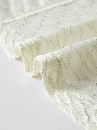 Beige Textured V Neck Split Hem Oversized Top