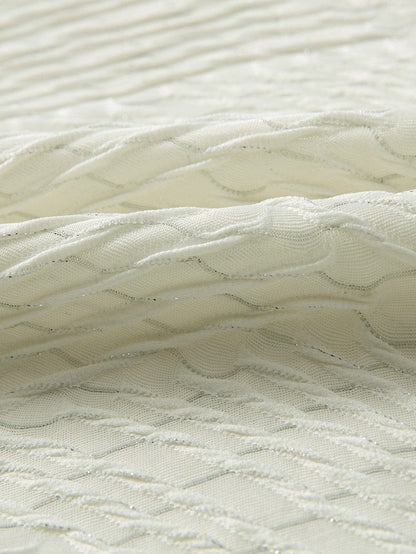 Beige Textured V Neck Split Hem Oversized Top