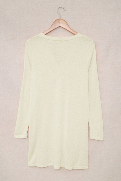 Beige V-Neck Button-Up Cardigan for Casual Layering