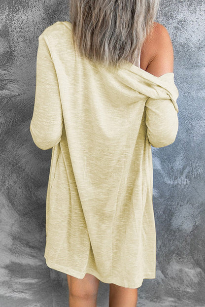 Beige V-Neck Button-Up Cardigan for Casual Layering