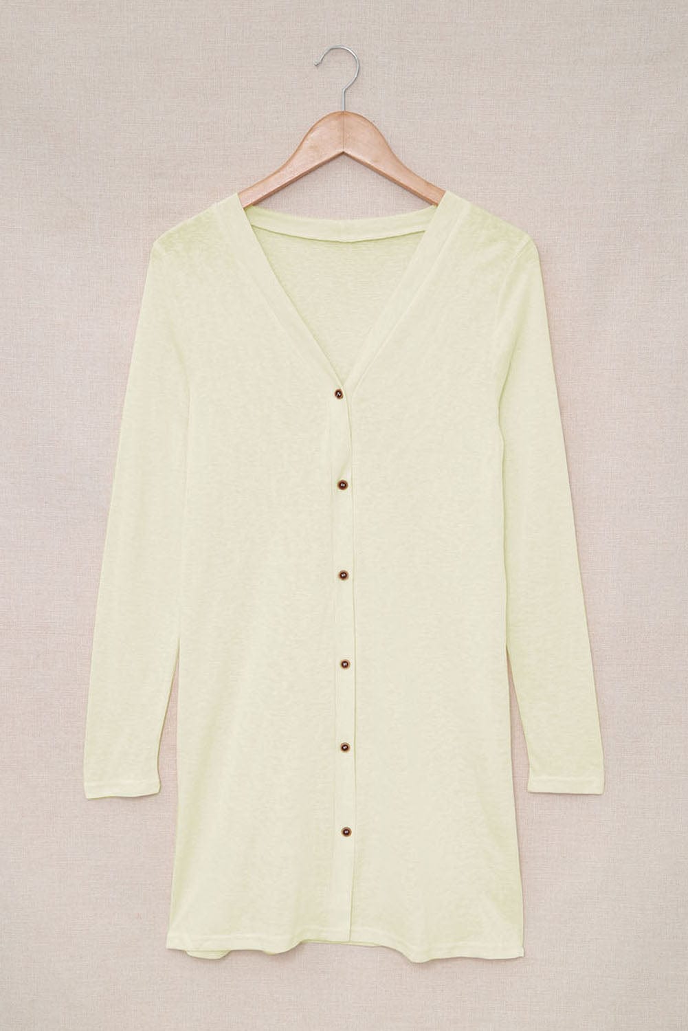 Beige V-Neck Button-Up Cardigan for Casual Layering