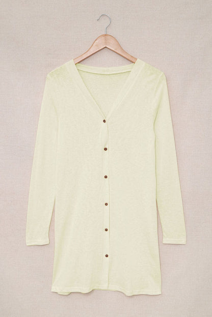 Beige V-Neck Button-Up Cardigan for Casual Layering