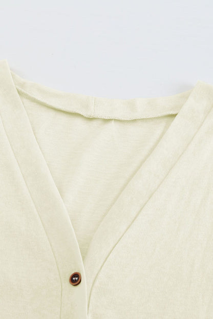 Beige V-Neck Button-Up Cardigan for Casual Layering