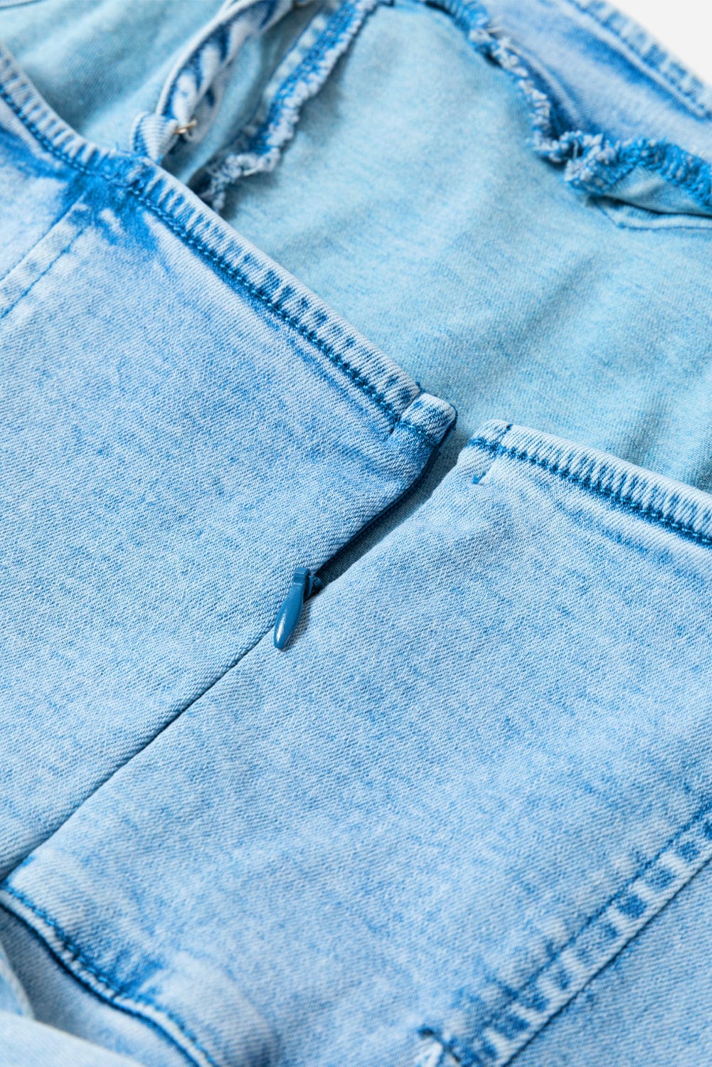 Belle Blue Denim Romper with Spaghetti Straps and Belt