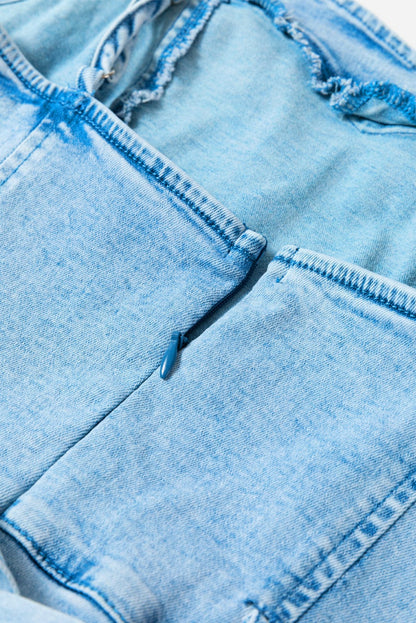 Belle Blue Denim Romper with Spaghetti Straps and Belt