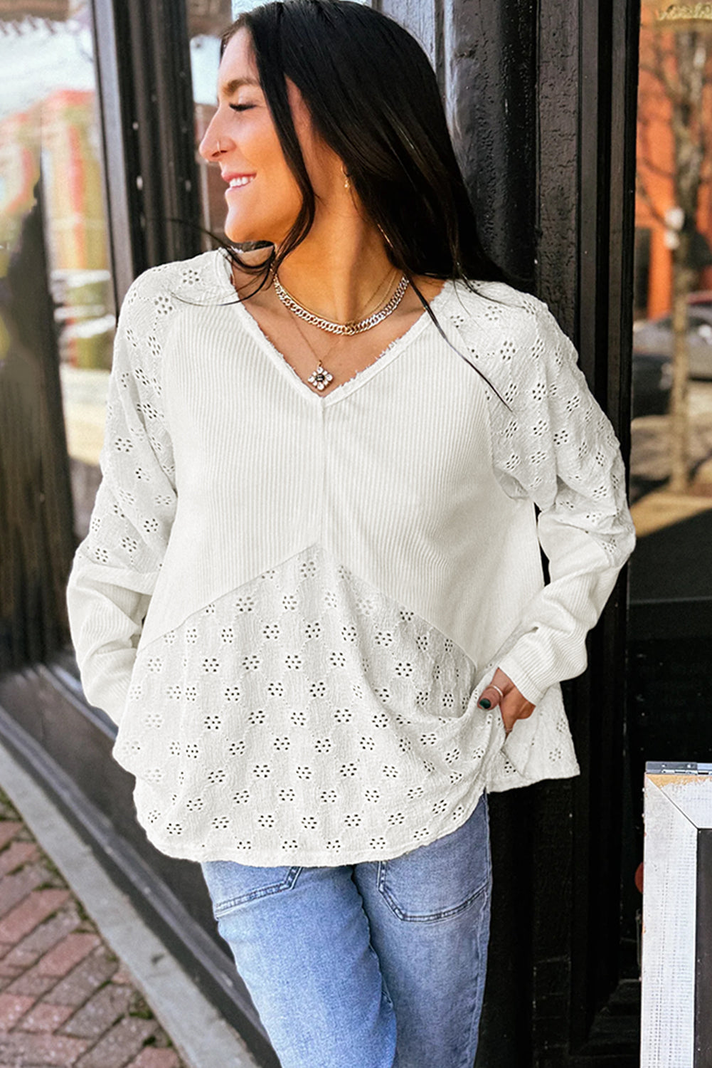 V Neck Long Sleeve Top