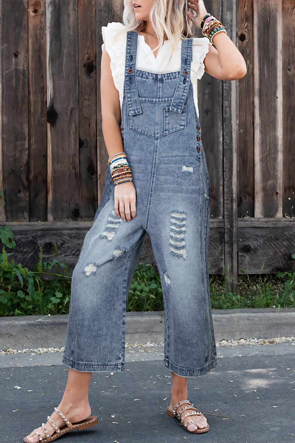 wide leg denim overalls