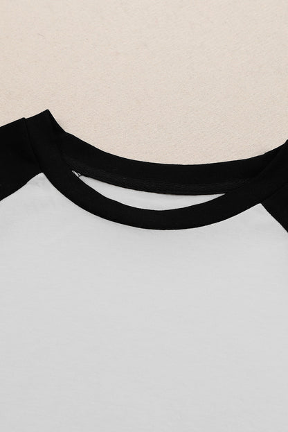 Black Patchwork Color Block Raglan Sleeve Pullover Top