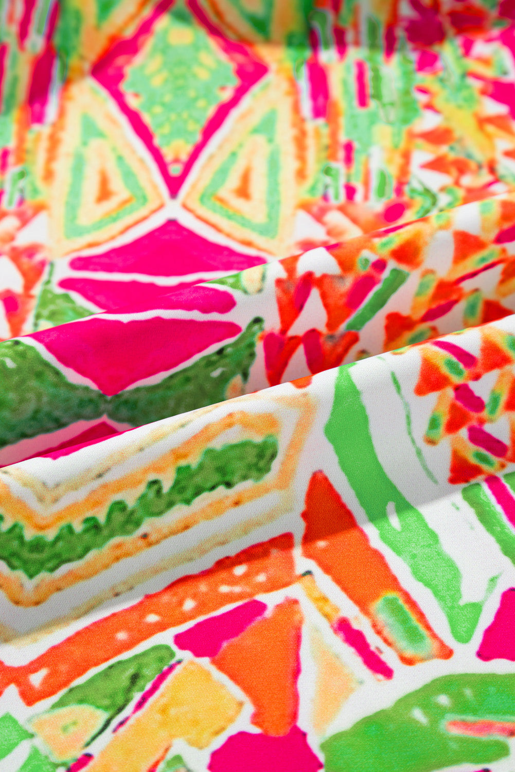 Green Bohemian Geometric Print Wide Sleeve Plus Size Blouse