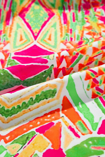 Green Bohemian Geometric Print Wide Sleeve Plus Size Blouse