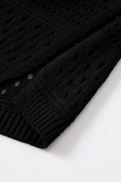 Sultry Black Crochet Beach Dress with Chic Slits