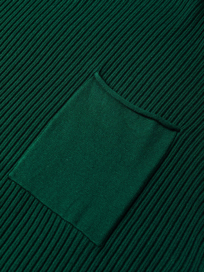 Jungle Green Plus Size Mock Neck Chest Pocket Short Sleeve Sweater