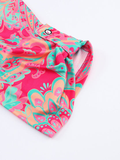 Rosy Paisley Print V Neck Shift Blouse for Plus Size Comfort