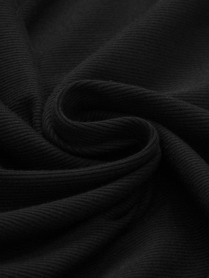 Elegant Black Mesh Puff Sleeve Ribbed Top