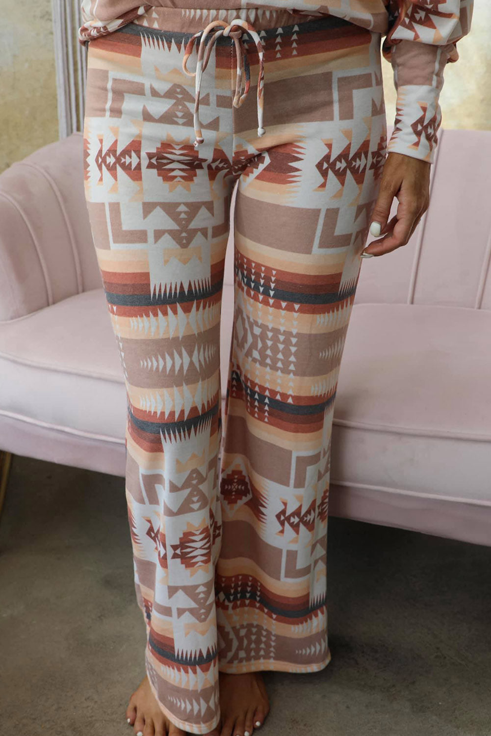 Aztec Bliss Multicolour Lounge Set with Puff Sleeves and Wide Leg Pants