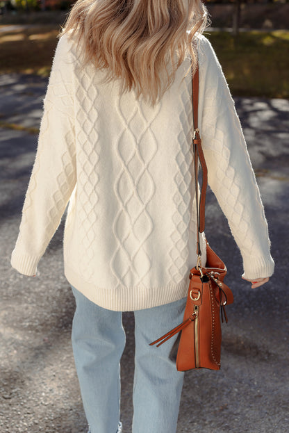 Beige Drop Shoulder Cable Knit Tunic Sweater